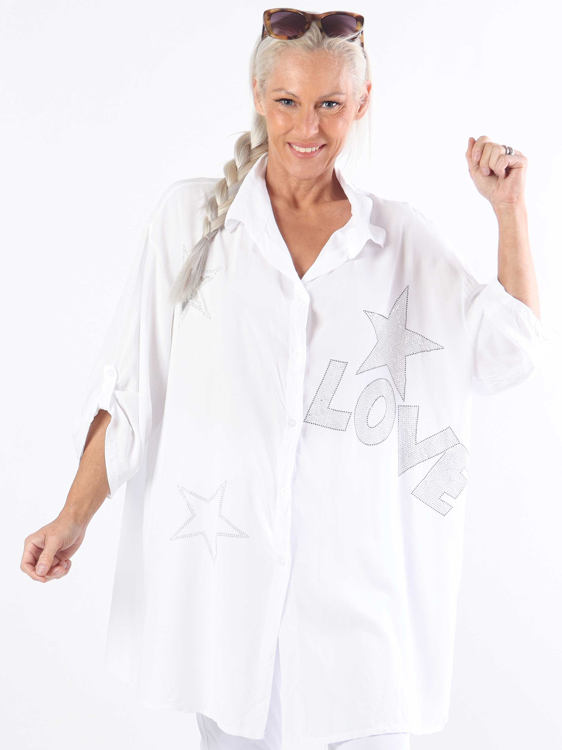 Love - Plus size-skjorta i viskos med ränder och stjärnor